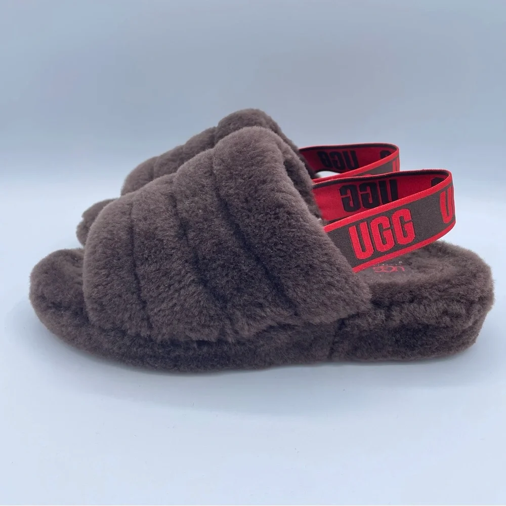 UGG Fluff Yeah Slides 7 Brown/Red - Picture 6 of 16